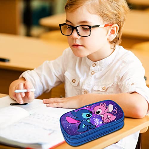 BSNRDX Pencil Case Big Capacity 2 Compartments Expandable Pen Bag Cartoon Pencil Case Stationary Supplies with Zippers High College School Office for Girls Boys Students