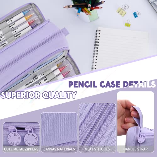 Pencil Case Howala Large Capacity Pencil Pouch for Girls Boys with 4 Compartments Multifunctional Pen Bag Stationery Organizer Office Makeup Bag Portable Pen Bag for Teenage Adult Women Men, Purple