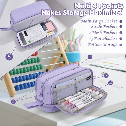 Pencil Case Howala Large Capacity Pencil Pouch for Girls Boys with 4 Compartments Multifunctional Pen Bag Stationery Organizer Office Makeup Bag Portable Pen Bag for Teenage Adult Women Men, Purple