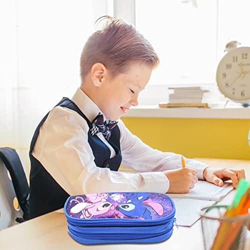 BSNRDX Pencil Case Big Capacity 2 Compartments Expandable Pen Bag Cartoon Pencil Case Stationary Supplies with Zippers High College School Office for Girls Boys Students