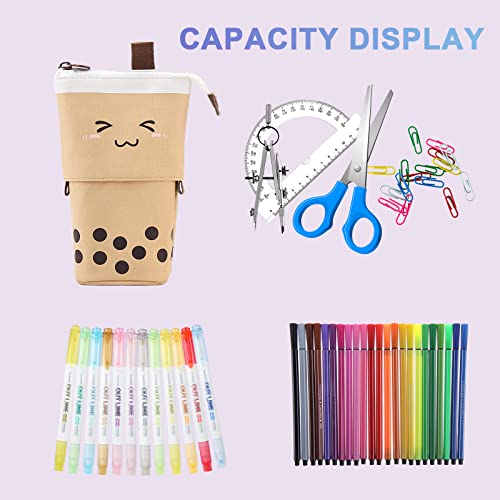 Wellehomi Cute Pencil Case, Standing Pen Holder Telescopic Small Pencil Case Slim Special Preppy Pencil Pouch Pop Up Cosmetic Makeup Bag for Girls Student Teen Women Office Middle School