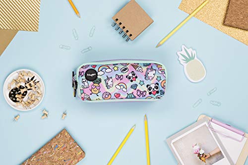 Fringoo® 3 Compartment Pencil Case for Kids School Stationery Holder Funny Cute (Holo Doodle - 3 Compartments)