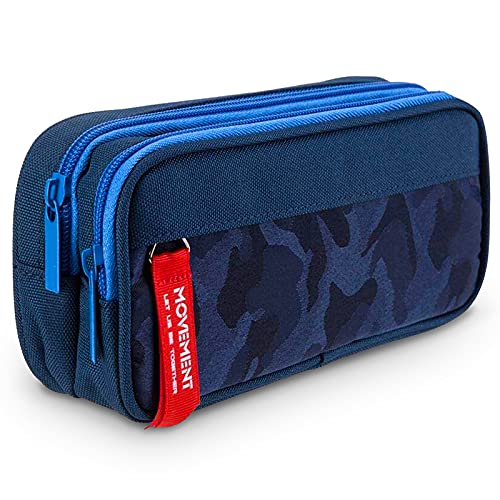 Maomaoyu Large Capacity Pencil Case for Boys and Girls, Lightweight Waterproof Triple Pocket Pencil Cases, Camo Navy Blue