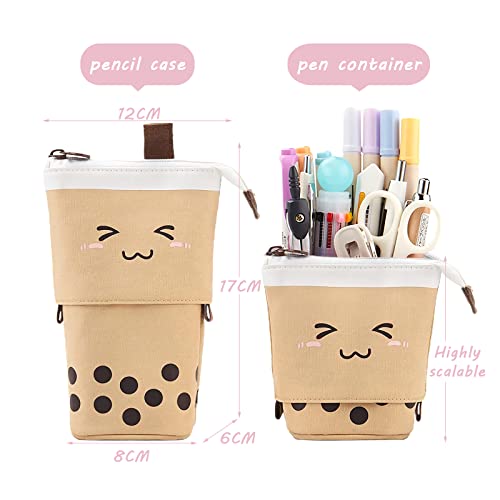 Wellehomi Cute Pencil Case, Standing Pen Holder Telescopic Small Pencil Case Slim Special Preppy Pencil Pouch Pop Up Cosmetic Makeup Bag for Girls Student Teen Women Office Middle School
