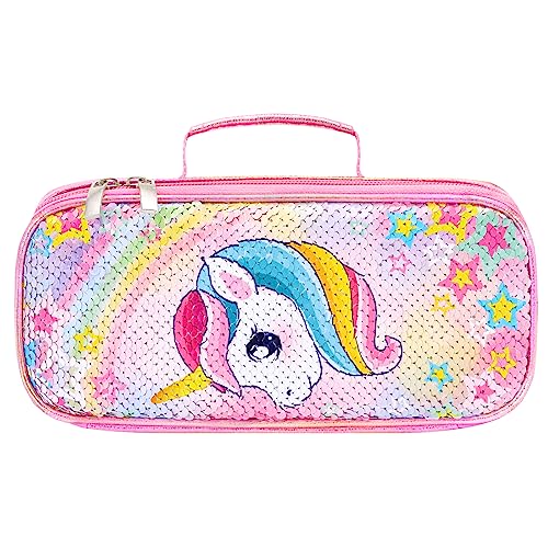 WAWSAM Unicorn Sequins Pencil Case - Portable Pencil Case for Girls Pencil Pouch for Elementary Preschool Home School Supplies Reversible Glitter Pen Bag for Girls Kids Teen