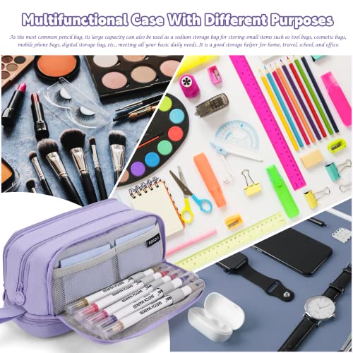 Pencil Case Howala Large Capacity Pencil Pouch for Girls Boys with 4 Compartments Multifunctional Pen Bag Stationery Organizer Office Makeup Bag Portable Pen Bag for Teenage Adult Women Men, Purple