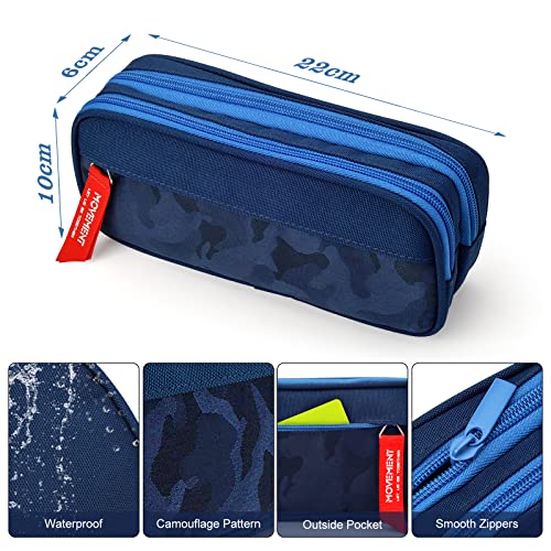 Maomaoyu Large Capacity Pencil Case for Boys and Girls, Lightweight Waterproof Triple Pocket Pencil Cases, Camo Navy Blue
