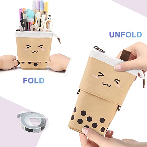 Wellehomi Cute Pencil Case, Standing Pen Holder Telescopic Small Pencil Case Slim Special Preppy Pencil Pouch Pop Up Cosmetic Makeup Bag for Girls Student Teen Women Office Middle School
