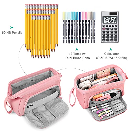Mamowla Large Pencil Cases for Girls Super Big Pencil Case for Women Zipper Smoothy Pen Case Pouch Holder Stationery Organizer Duarable School Pencil Cases for Teenage Girls Boys Pink