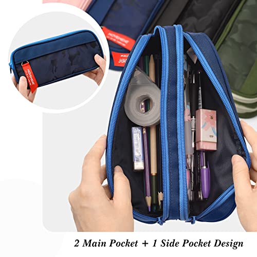 Maomaoyu Large Capacity Pencil Case for Boys and Girls, Lightweight Waterproof Triple Pocket Pencil Cases, Camo Navy Blue