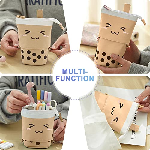 Wellehomi Cute Pencil Case, Standing Pen Holder Telescopic Small Pencil Case Slim Special Preppy Pencil Pouch Pop Up Cosmetic Makeup Bag for Girls Student Teen Women Office Middle School