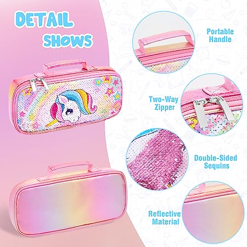 WAWSAM Unicorn Sequins Pencil Case - Portable Pencil Case for Girls Pencil Pouch for Elementary Preschool Home School Supplies Reversible Glitter Pen Bag for Girls Kids Teen