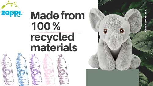 Zappi Co 100% Recycled Plush Elephant Plush Toy (13-15cm) Stuffed Soft Cuddly animals Collection For New Born Child First kid