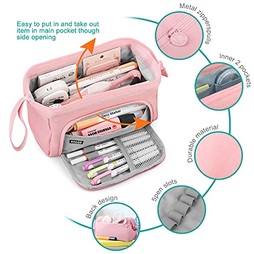 Mamowla Large Pencil Cases for Girls Super Big Pencil Case for Women Zipper Smoothy Pen Case Pouch Holder Stationery Organizer Duarable School Pencil Cases for Teenage Girls Boys Pink