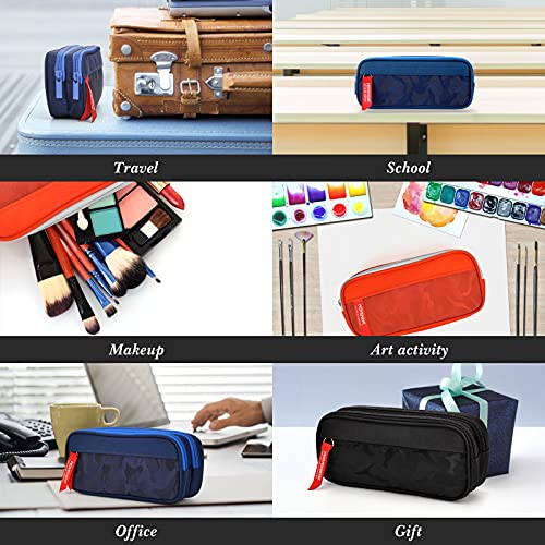 Maomaoyu Large Capacity Pencil Case for Boys and Girls, Lightweight Waterproof Triple Pocket Pencil Cases, Camo Navy Blue