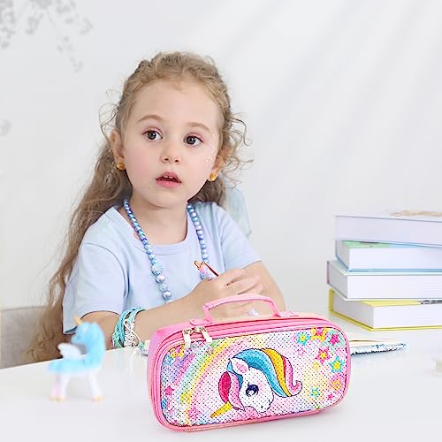 WAWSAM Unicorn Sequins Pencil Case - Portable Pencil Case for Girls Pencil Pouch for Elementary Preschool Home School Supplies Reversible Glitter Pen Bag for Girls Kids Teen