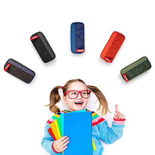 Maomaoyu Large Capacity Pencil Case for Boys and Girls, Lightweight Waterproof Triple Pocket Pencil Cases, Camo Navy Blue