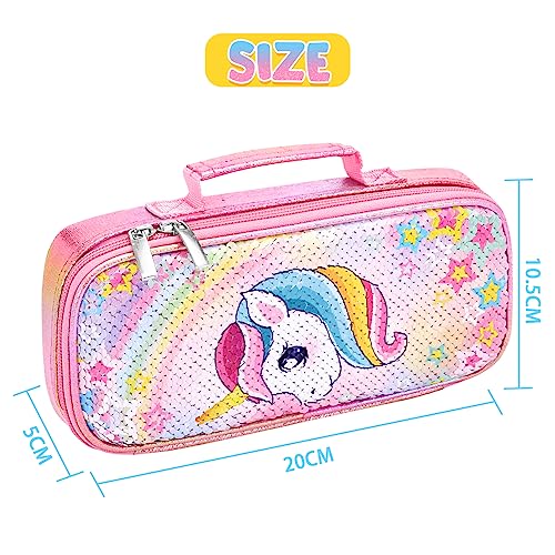 WAWSAM Unicorn Sequins Pencil Case - Portable Pencil Case for Girls Pencil Pouch for Elementary Preschool Home School Supplies Reversible Glitter Pen Bag for Girls Kids Teen