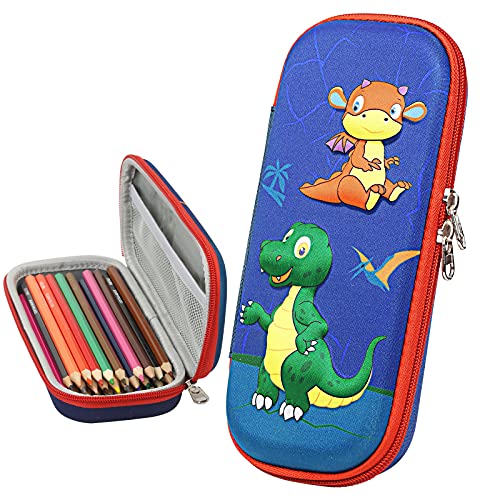 LAMEK Dinosaur Pencil Case,Large Capacity Pen Case Pouch Bag 3D Cartoon Stationery Organizer Box Blue Pencil Bag for Boys Girls Kids Teens Students Start of School Teenagers Gift