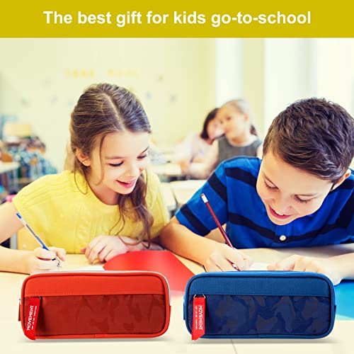 Maomaoyu Large Capacity Pencil Case for Boys and Girls, Lightweight Waterproof Triple Pocket Pencil Cases, Camo Navy Blue