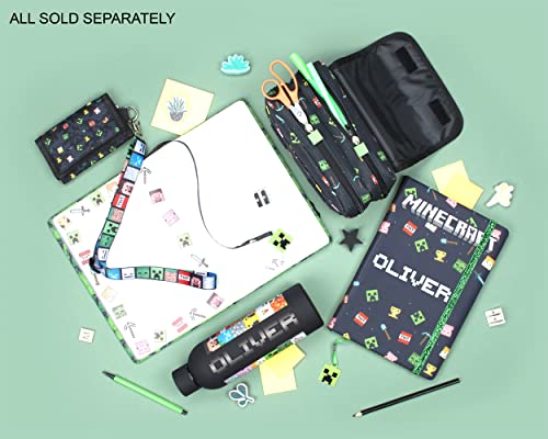 Minecraft - Large Pencil Case - Personalised Design Boys and Girls Pencil Case - 2 Spacious Compartments - Carry Handle - Stationery Supplies for Kids - Black