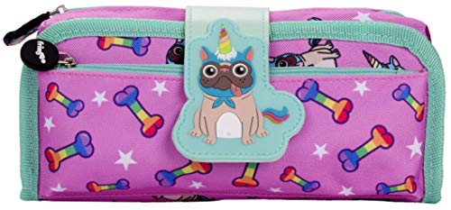 Fringoo Sillicone Patch Kids Pencil Case 2 Zipped Compartments Funny Large Stationery Pouch for Teenagers School University (Pugicorn)