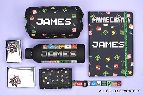 Minecraft - Large Pencil Case - Personalised Design Boys and Girls Pencil Case - 2 Spacious Compartments - Carry Handle - Stationery Supplies for Kids - Black