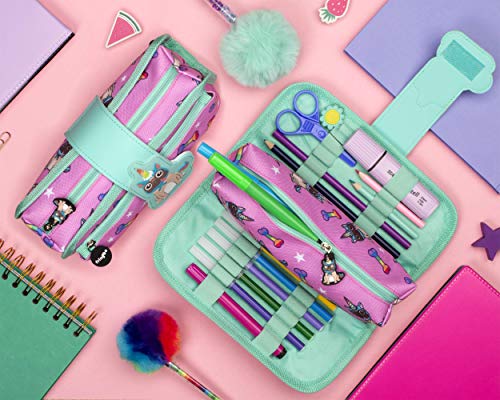 Fringoo Sillicone Patch Kids Pencil Case 2 Zipped Compartments Funny Large Stationery Pouch for Teenagers School University (Pugicorn)