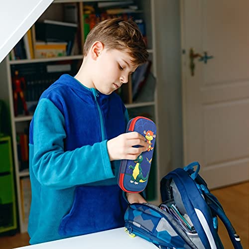 LAMEK Dinosaur Pencil Case,Large Capacity Pen Case Pouch Bag 3D Cartoon Stationery Organizer Box Blue Pencil Bag for Boys Girls Kids Teens Students Start of School Teenagers Gift
