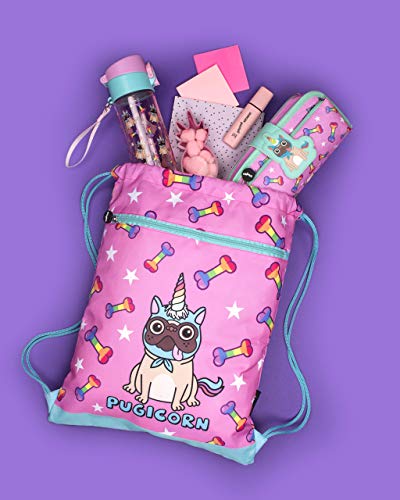 Fringoo Sillicone Patch Kids Pencil Case 2 Zipped Compartments Funny Large Stationery Pouch for Teenagers School University (Pugicorn)