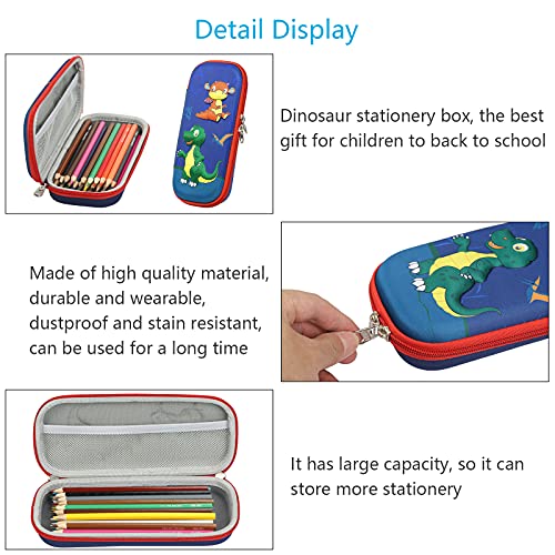 LAMEK Dinosaur Pencil Case,Large Capacity Pen Case Pouch Bag 3D Cartoon Stationery Organizer Box Blue Pencil Bag for Boys Girls Kids Teens Students Start of School Teenagers Gift