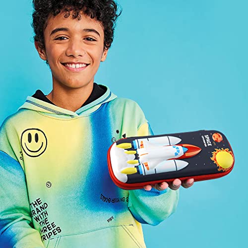 FEWOFJ 3D Space Shuttle Pencil Case for Kids Boys, Waterproof Pencil Box with Compartments Pen Pouch