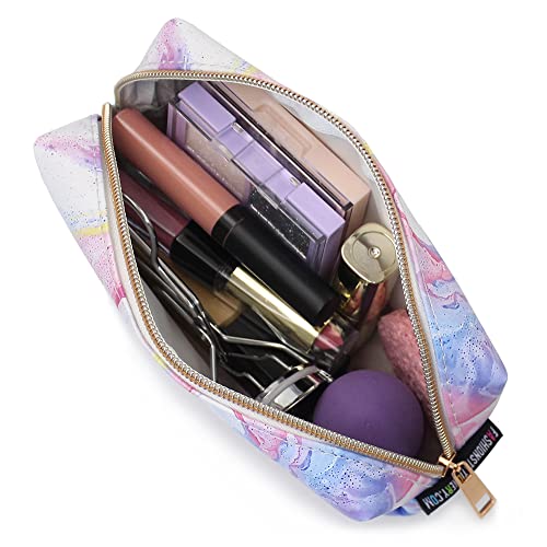 Fashion Stationery Pink Marble Pencil Case for Women Girls Kids Teenagers Make Up Bag Ladies Cosmetic Bag or Gifts for Her with a Rose Gold Zip (Pink)