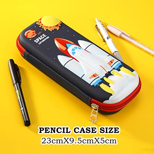 FEWOFJ 3D Space Shuttle Pencil Case for Kids Boys, Waterproof Pencil Box with Compartments Pen Pouch