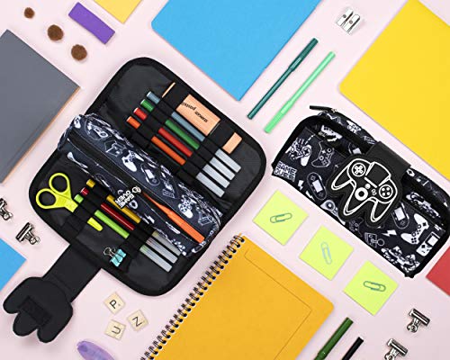 Fringoo - Silicone Patch Kids Pencil Case for Boys | Perfect for School or Home | 2 Zipped Compartment Pencil Case Holds School Supplies - Game On