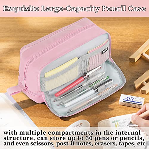 Tesmien Pencil Case, Large Pencil Case With 4 Compartments Stationery Organizer for Boys and Girls, Aesthetic Pencil Bag Suitable for Kids Teenagers Students Women Men, Pink