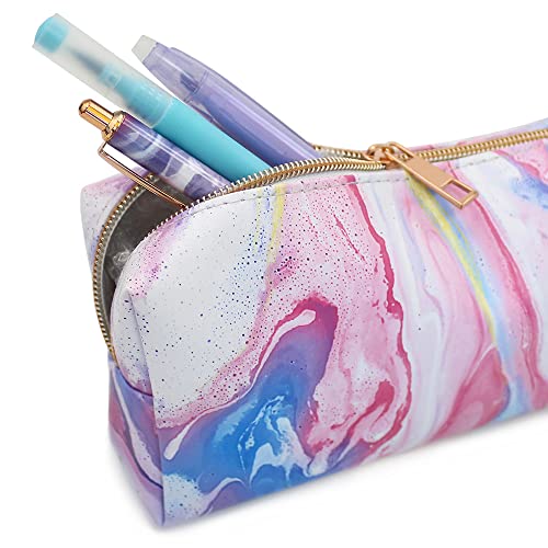 Fashion Stationery Pink Marble Pencil Case for Women Girls Kids Teenagers Make Up Bag Ladies Cosmetic Bag or Gifts for Her with a Rose Gold Zip (Pink)