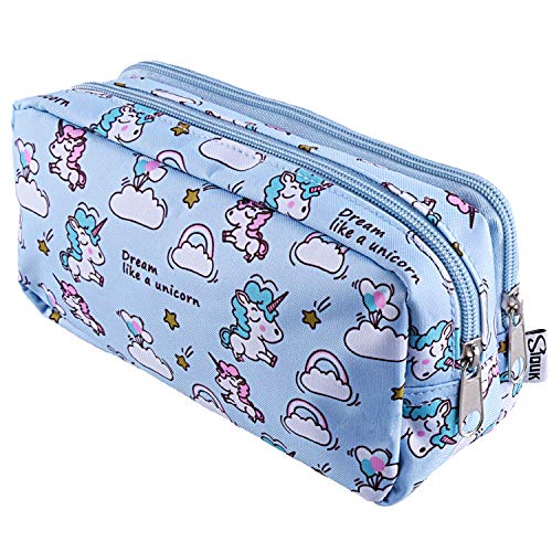 SIQUK Unicorn Pencil Case Large Capacity Pencil Pouch Double Zippers Unicorn Pencil Bag Office Pen Holder Organizer Stationery Bag with Compartments for Girls Boys and Adults