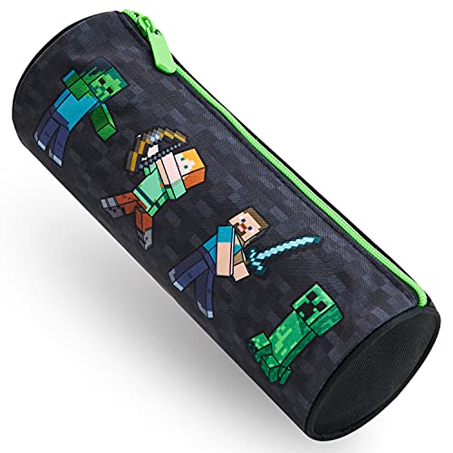 Minecraft School Pencil Case – Boys' Gamer School Pencil Case – Round Pencil Case 22 cm – Video Games Design (Black)