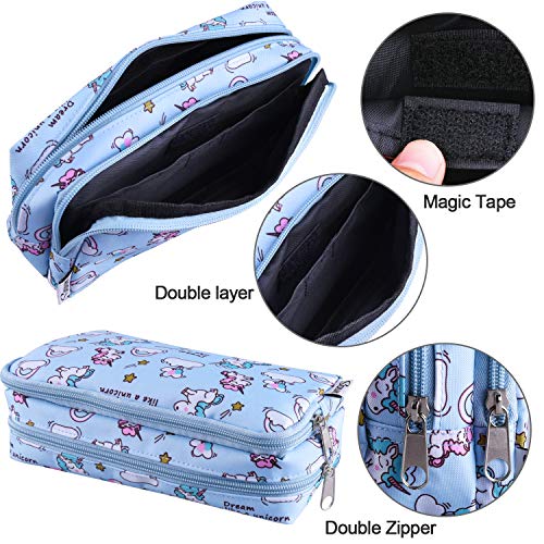 SIQUK Unicorn Pencil Case Large Capacity Pencil Pouch Double Zippers Unicorn Pencil Bag Office Pen Holder Organizer Stationery Bag with Compartments for Girls Boys and Adults