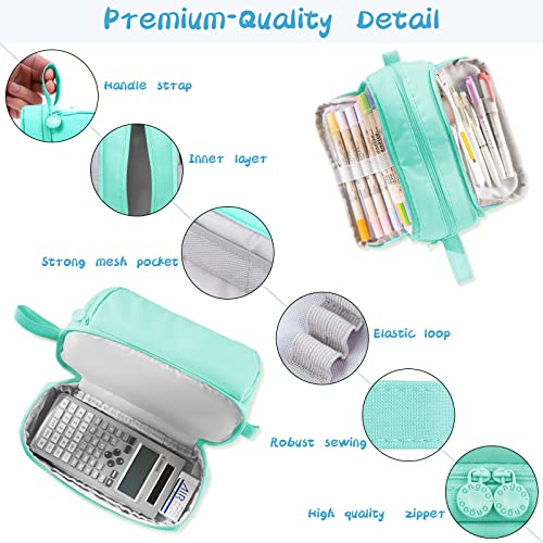 Eucomir Pencil Case with 4 Compartments for Girls Boys, Large Pencil Case Stationery Organizer Aesthetic Pencil Case for Kids Women Men Teenagers Students,Green
