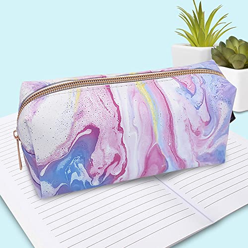 Fashion Stationery Pink Marble Pencil Case for Women Girls Kids Teenagers Make Up Bag Ladies Cosmetic Bag or Gifts for Her with a Rose Gold Zip (Pink)