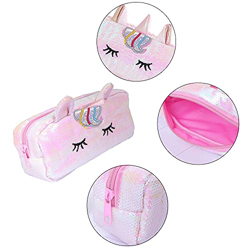 Glitter Unicorn Pencil Case Stationery Bag Pencil Holder Bag Kids Zipper Pouch Bag Office Pen Holder Organizer for Student College Adult School Supplies