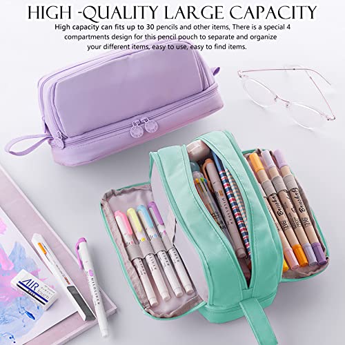 Eucomir Pencil Case with 4 Compartments for Girls Boys, Large Pencil Case Stationery Organizer Aesthetic Pencil Case for Kids Women Men Teenagers Students,Green