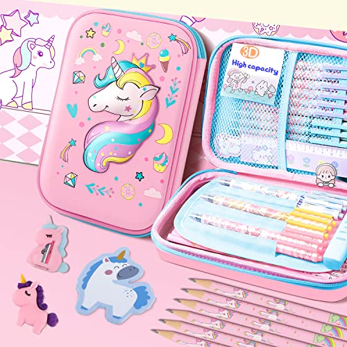 TCJJ Unicorn Pencil Case,3D Eva Cute Pencil Case for Girls,High Capacity Water Proof Stationery Set for Kids,School Supplies for Kids Back to School Gifts,Christmas Gifts