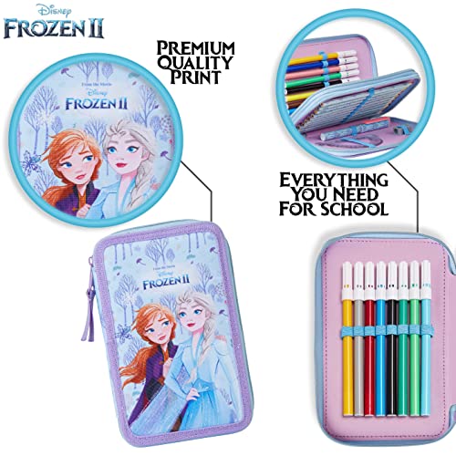 Disney Stitch Pencil Case with Stationery for Girls Frozen Filled Pencil Case School Supplies Colouring Pencils Coloured Markers Stitch Gifts for Girls (Frozen Double Zip)