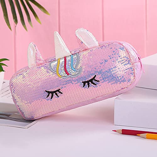 Glitter Unicorn Pencil Case Stationery Bag Pencil Holder Bag Kids Zipper Pouch Bag Office Pen Holder Organizer for Student College Adult School Supplies