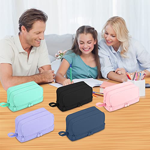 Tesmien Pencil Case, Large Pencil Case With 4 Compartments Stationery Organizer for Boys and Girls, Aesthetic Pencil Bag Suitable for Kids Teenagers Students Women Men, Pink