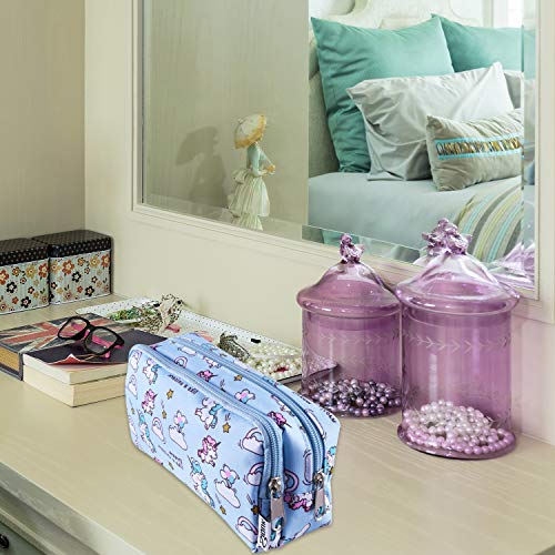 SIQUK Unicorn Pencil Case Large Capacity Pencil Pouch Double Zippers Unicorn Pencil Bag Office Pen Holder Organizer Stationery Bag with Compartments for Girls Boys and Adults