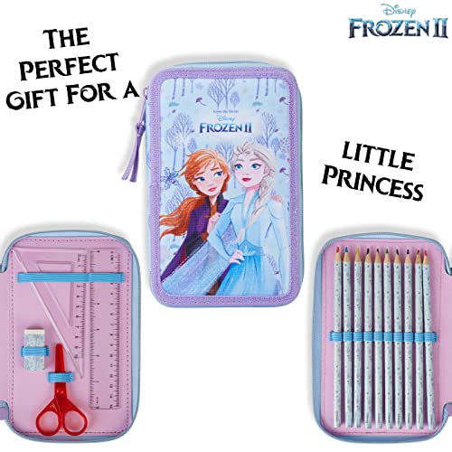 Disney Stitch Pencil Case with Stationery for Girls Frozen Filled Pencil Case School Supplies Colouring Pencils Coloured Markers Stitch Gifts for Girls (Frozen Double Zip)